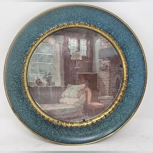 Vintage Solid Brass Wall Hanging Plates Foil Art Pictures 7.5" Made in England